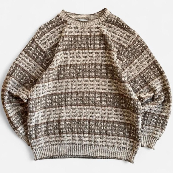 David Taylor Other - Vintage David Taylor Tan Green Knit Earthy Slouchy Neutral Cozy Crewneck Sweater